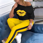 Damen stylisches T-Shirt mit Lippenmotiv R&B