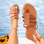 Damen modische Sandalen mit geflochtenem Design und robusten Metallakzenten R&B