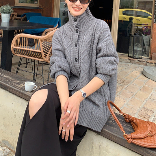 Damen Strickjacke mit hochgeschlossenem Kragen und strukturierter Oberfläche R&B