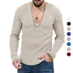 Herren Langarm-Rippenpullover mit tiefem V-Ausschnitt und modernem Schnitt R&B