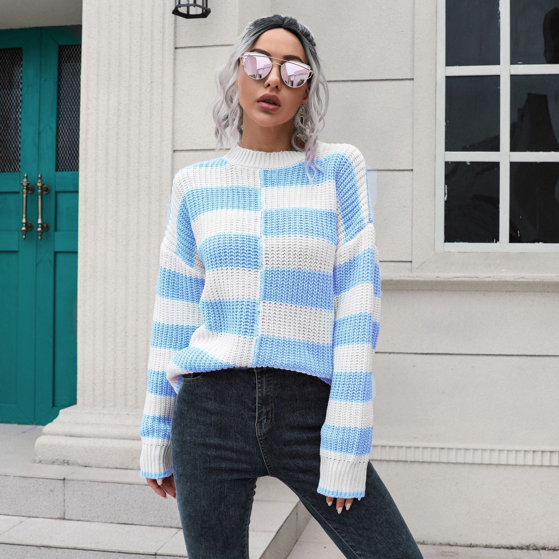 Damen Lässiger Streifenpullover mit weichem Material und lässigem Schnitt R&B