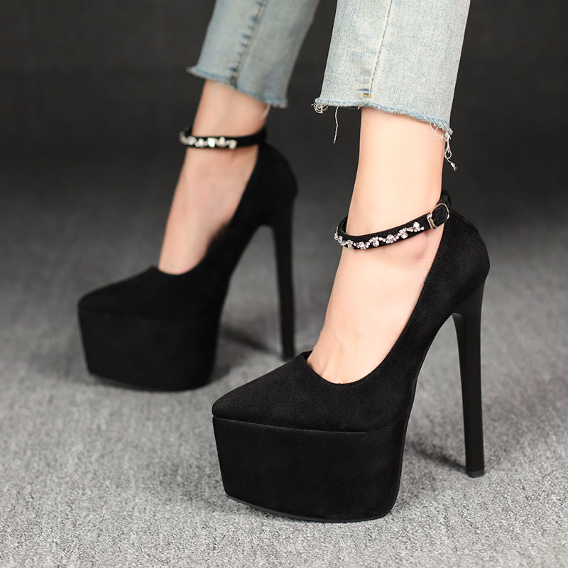 Damen Glamouröse Plateau-Pumps mit funkelndem Riemen und hohem Absatz R&B