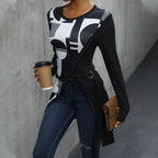 Damen Langarmshirt mit grafischem Muster und asymmetrischem Saum R&B