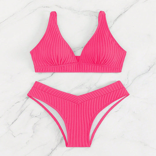 Damen Hochgeschnittenes Triangel-Bikini-Set mit strukturiertem Stoff R&B