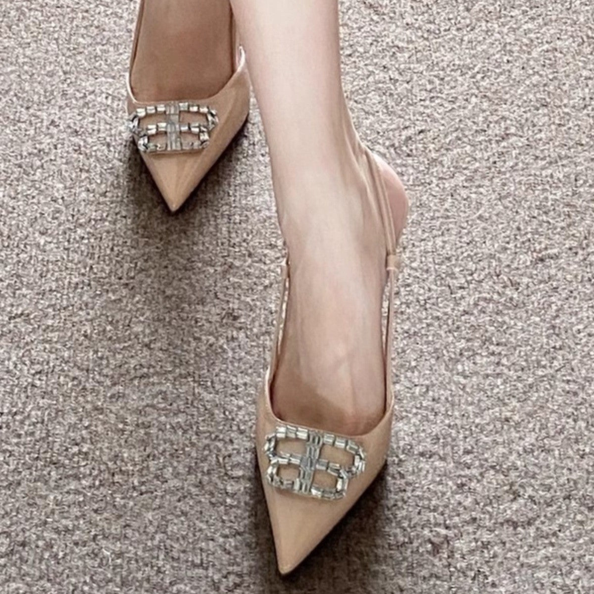 Damen elegante Slingback-Pumps mit glitzernden Strassverzierungen R&B