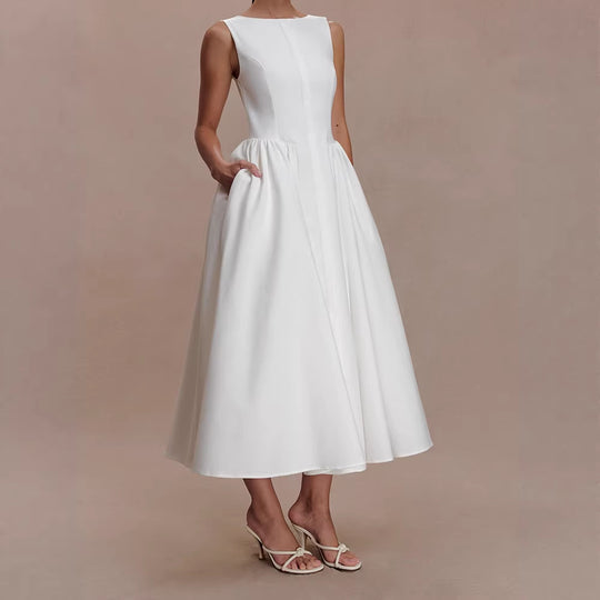 Damen Elegantes Midikleid mit femininen A-Linien-Rock R&B