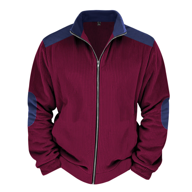 Herren Sportliche Zip-Jacke mit Rippenstruktur und Kontrastärmel R&B