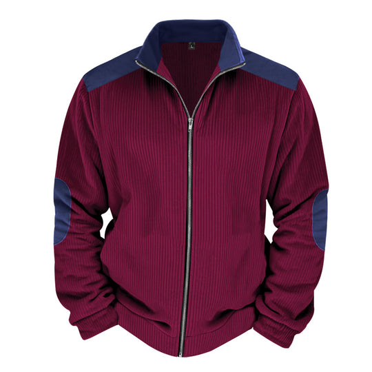 Herren Sportliche Zip-Jacke mit Rippenstruktur und Kontrastärmel R&B