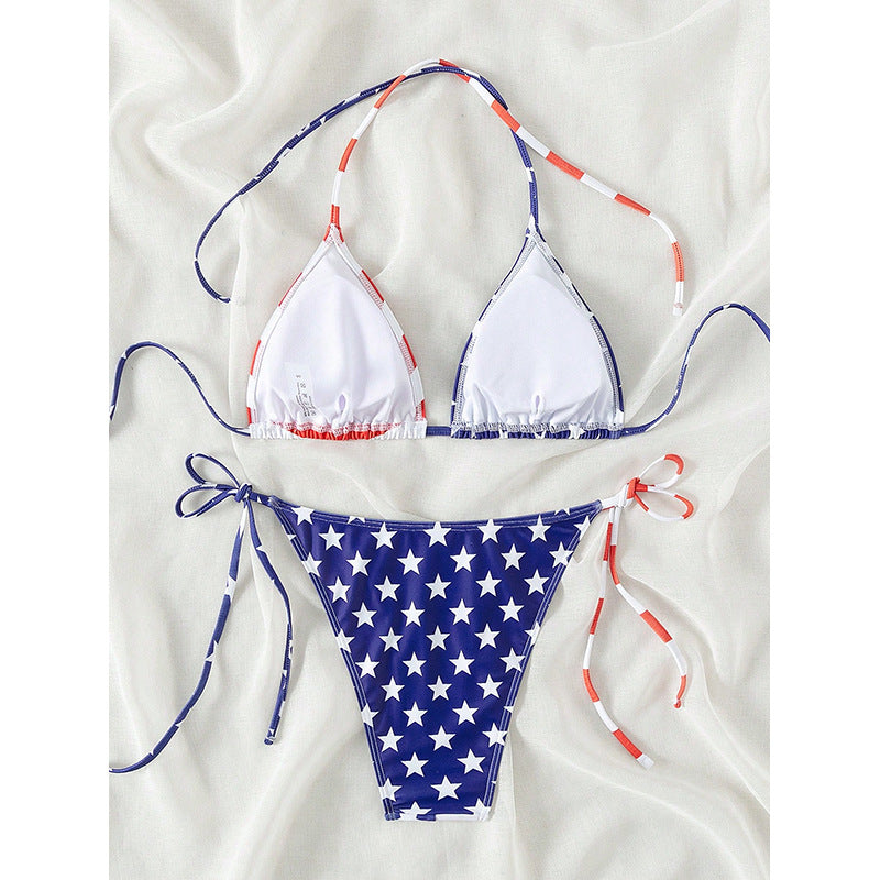 Damen Triangel-Bikini mit verstellbaren Schleifen und patriotischem Design R&B