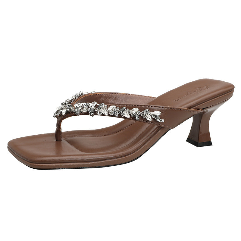 Damen elegante Schmuck-Sandaletten mit modischem Absatz und glamourösem Design