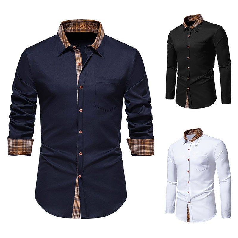 Herren modisches Hemd mit kariertem Kragen und Brusttasche R&B
