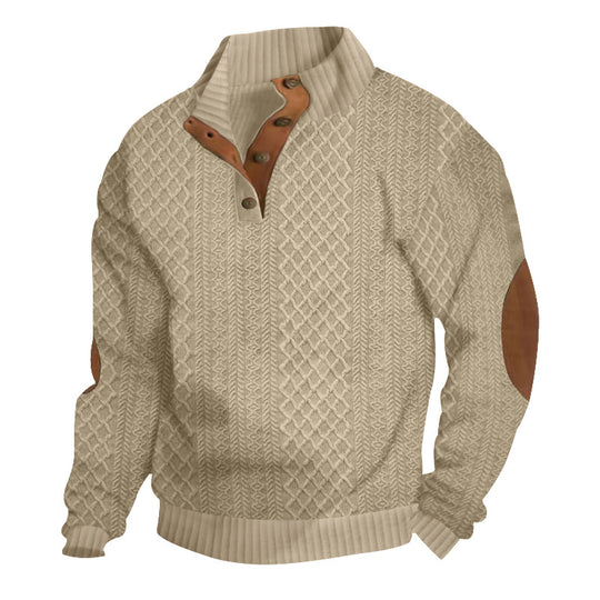 Herren nan Strickpullover mit Stehkragen und Lederbesatz R&B