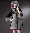 Damen Luxus Kunstpelzjacke mit Kapuze und dekorativen Details
