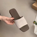 Damen modische Pantoletten mit breitem Textilriemen und rutschfester Sohle R&B