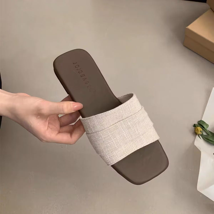 Damen modische Pantoletten mit breitem Textilriemen und rutschfester Sohle R&B
