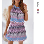 Damen Neckholder Minikleid mit zigzag-muster und luftiger Passform EB