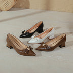 Damen elegante Ballerinas mit modischer Schleifenapplikation und komfortablem Blockabsatz