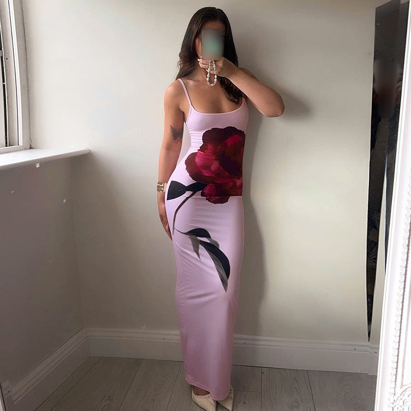 Damen Fließendes Maxikleid mit floralem Druck und schmalen Trägern R&B