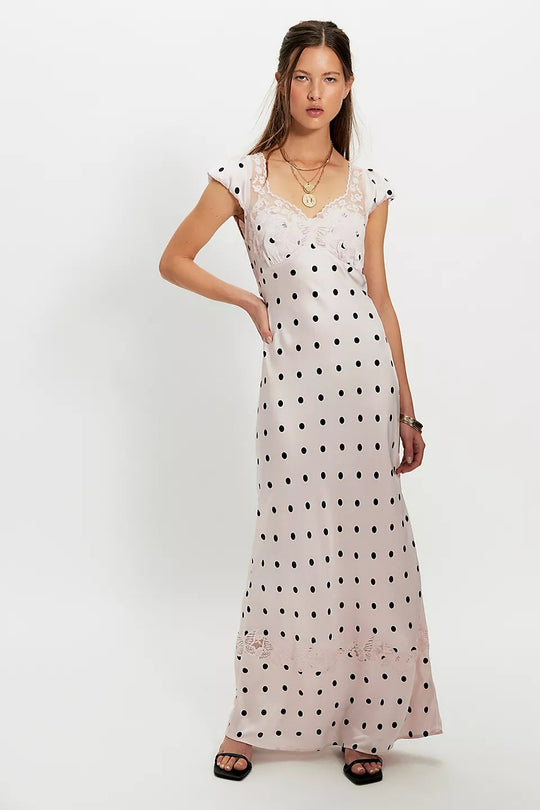 Damen Elegantes Maxikleid mit Polka-Dots und romantischem Rückenausschnitt R&B