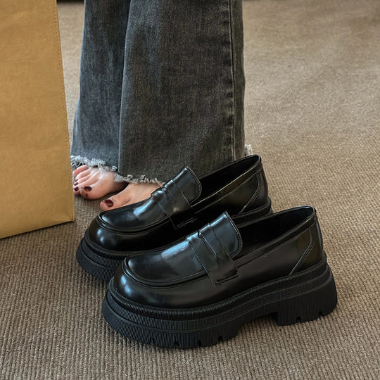 Damen nan modische Plateau-Loafer in Lederoptik mit profilierter Gummisohle und gepolstertem Fußbett R&B
