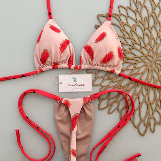 Damen Triangel-Bikini mit frischem Melonenmuster R&B