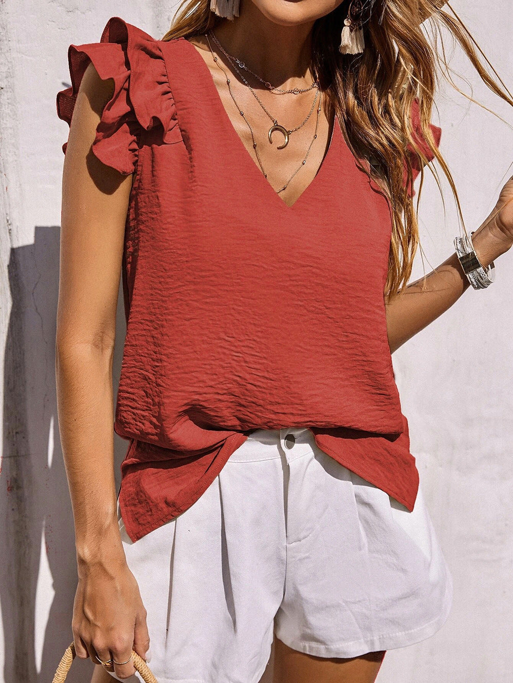 Damen Sommerbluse mit Versäuberung und modischen Rüschen R&B
