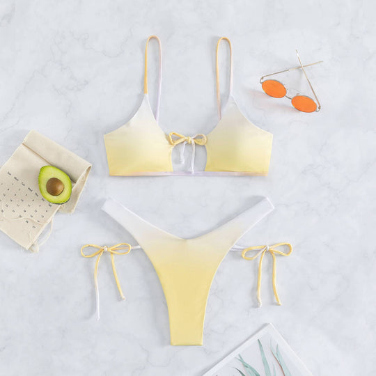 Damen Triangel-Bikini mit anpassbarem Knoten-Design und elegantem Farbverlauf R&B