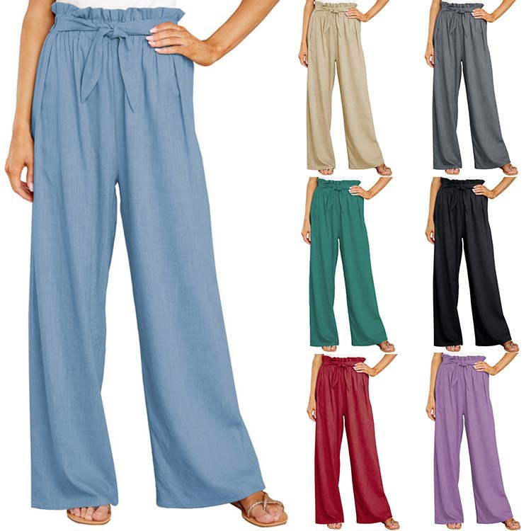 Damen Weite Sommerhose mit elastischem Bund und Bindegürtel R&B