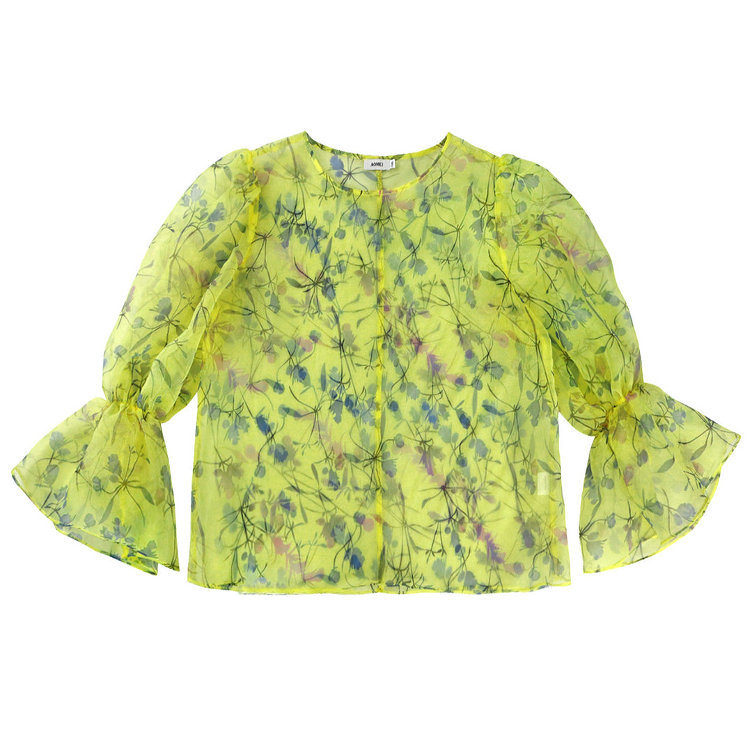 Damen blumige Chiffonbluse mit voluminösen Ärmeln R&B