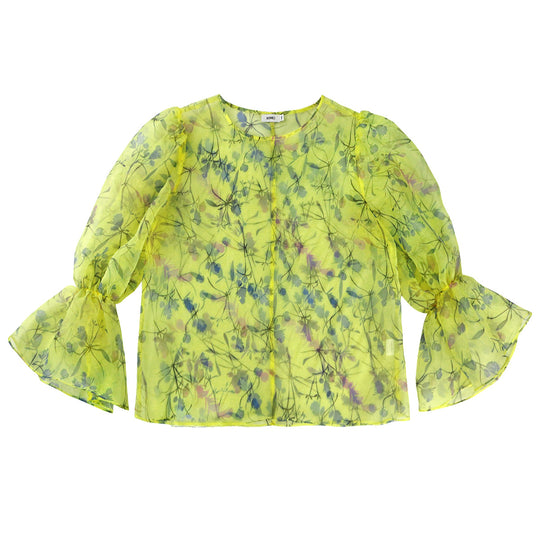 Damen blumige Chiffonbluse mit voluminösen Ärmeln R&B