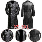 Herren Ledertrenchcoat mit doppelreihiger Knopfleiste