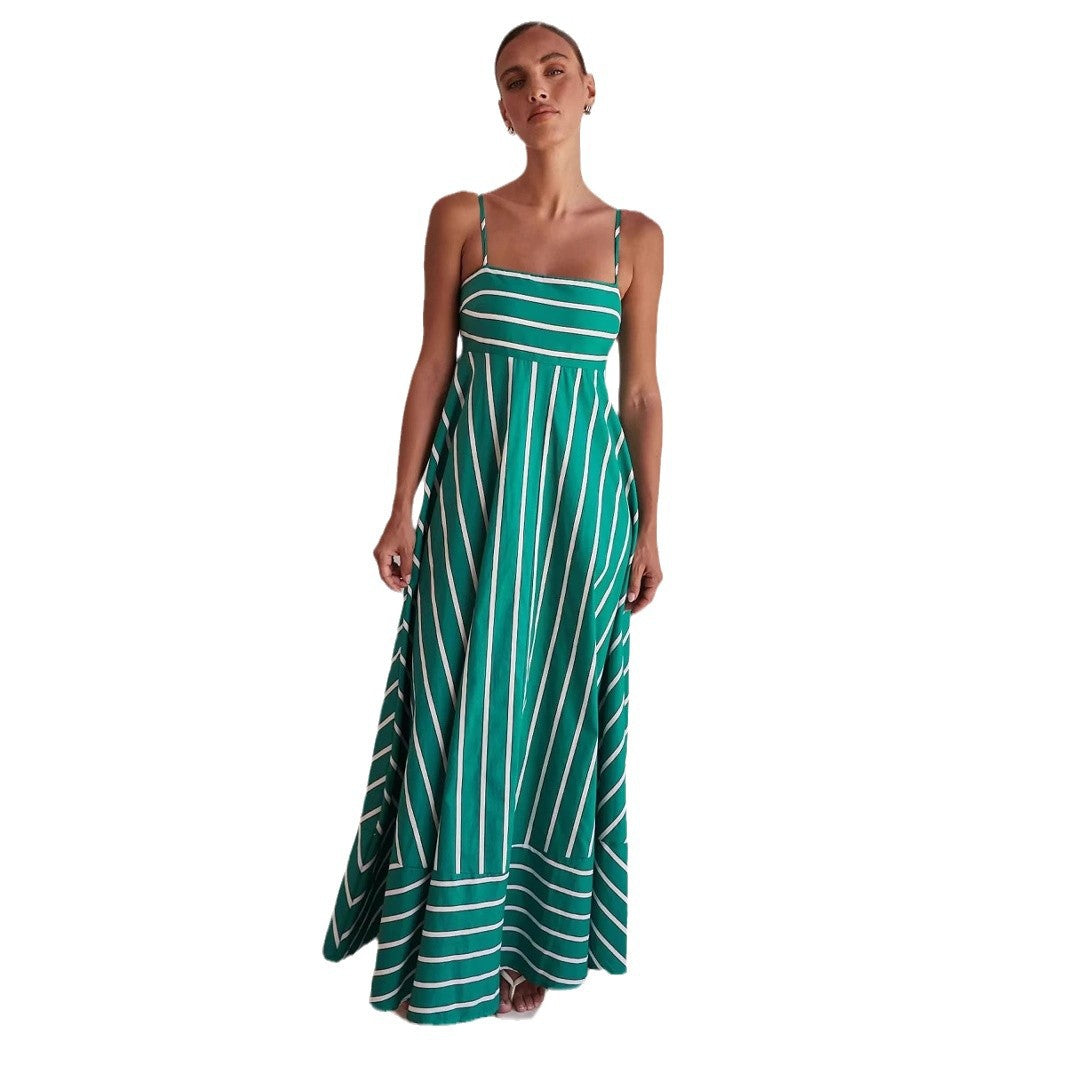 Damen Langarm Maxikleid mit elegantem Streifenmuster und fließendem Schnitt R&B