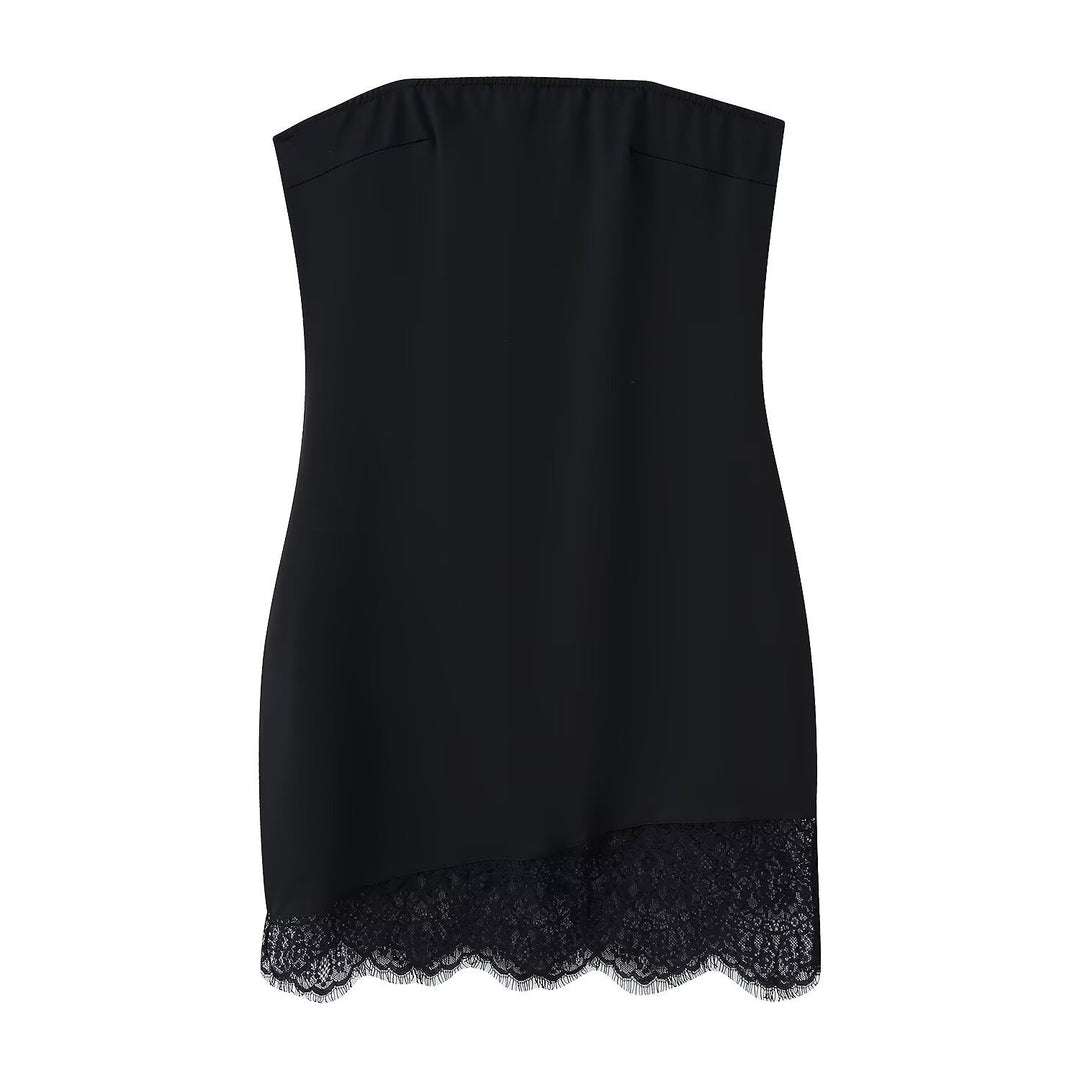 Damen Spitzen-Hängerchenkleid mit elegantem Rückenausschnitt und charmantem Saum R&B