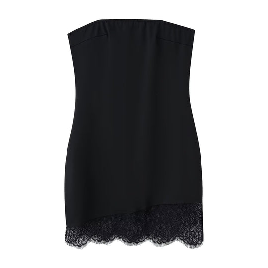 Damen Spitzen-Hängerchenkleid mit elegantem Rückenausschnitt und charmantem Saum R&B