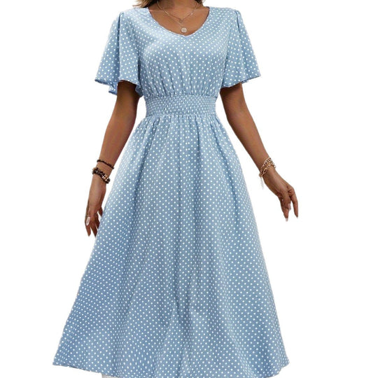 Damen Elegantes Maxikleid mit V-Ausschnitt und Ballonärmeln R&B