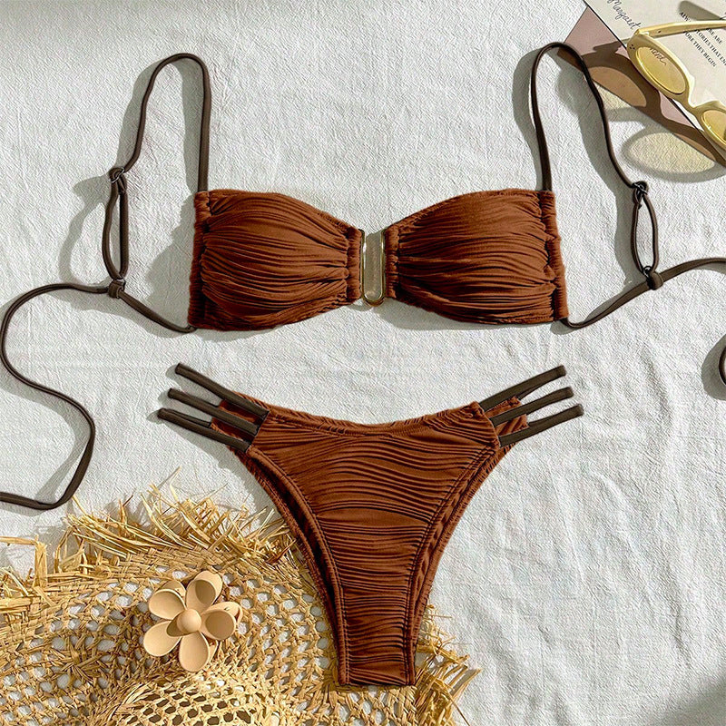Damen Bandeau-Bikini mit raffiniertem Rüschendesign und verstellbaren Trägern R&B
