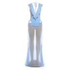 Damen Elegantes Strandkleid mit fransigen Details und tiefem V-Ausschnitt R&B