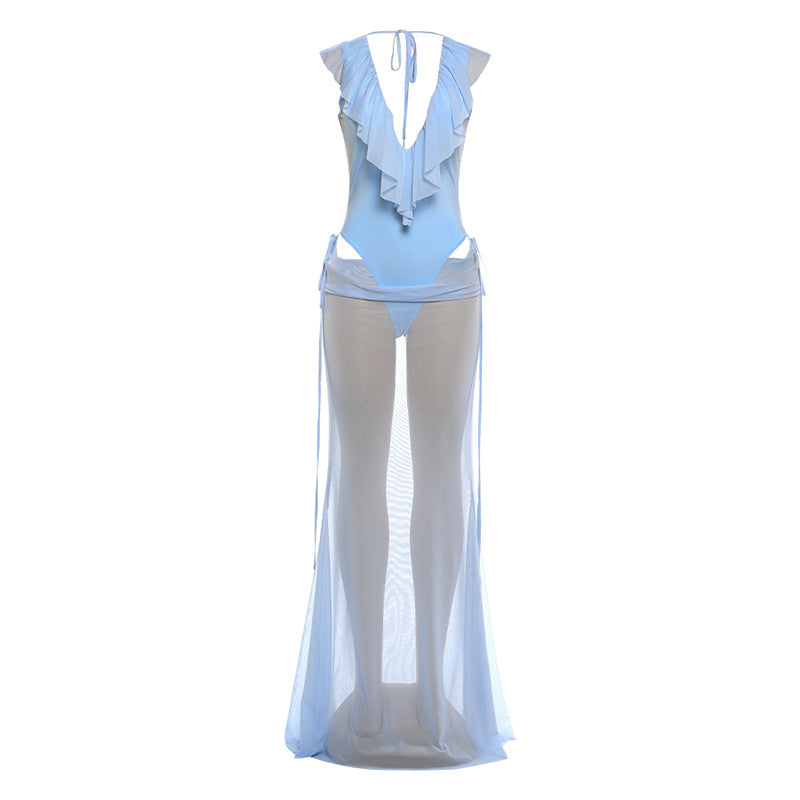 Damen Elegantes Strandkleid mit fransigen Details und tiefem V-Ausschnitt R&B