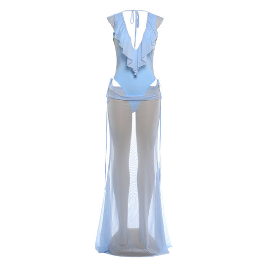 Damen Elegantes Strandkleid mit fransigen Details und tiefem V-Ausschnitt R&B