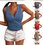 Damen Trendiges Ripp-Top mit Knopfleiste und schmalem Schnitt R&B