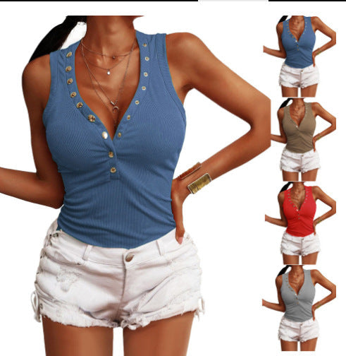 Damen Trendiges Ripp-Top mit Knopfleiste und schmalem Schnitt R&B