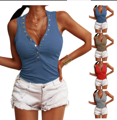 Damen Trendiges Ripp-Top mit Knopfleiste und schmalem Schnitt R&B