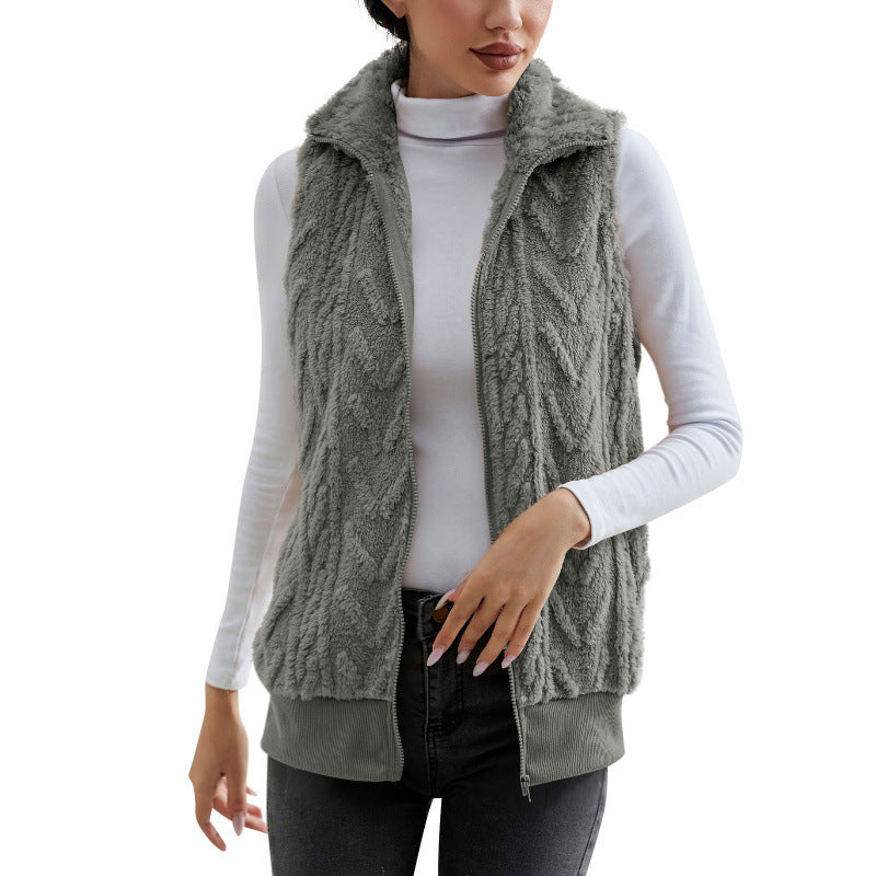 Damen kuschelige Fleecejacke mit Stehkragen und praktischen Taschen R&B