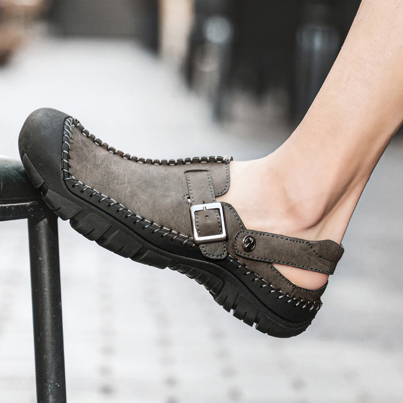 Herren Clogs aus hochwertigem Leder mit komfortablem Riemen und rutschfester Sohle R&B