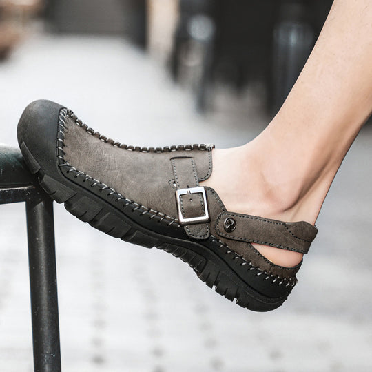 Herren Clogs aus hochwertigem Leder mit komfortablem Riemen und rutschfester Sohle R&B