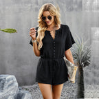 Damen Freizeit Jumpsuit mit Knopfleiste und Bindegürtel R&B