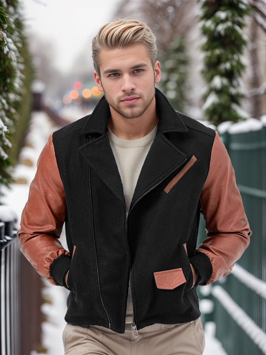 Herren modische Übergangsjacke mit kontrastierenden Ärmeln und praktischen Taschen R&B