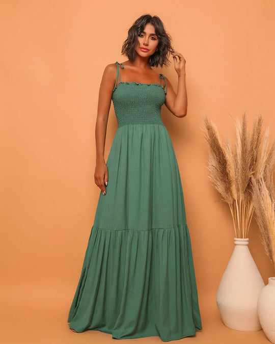 Damen luftiges Maxikleid mit Spaghetti-Trägern und Rüschendetails R&B