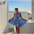 Damen Sommerliches Kleid mit tiefem V-Ausschnitt und schwingendem Rock R&B