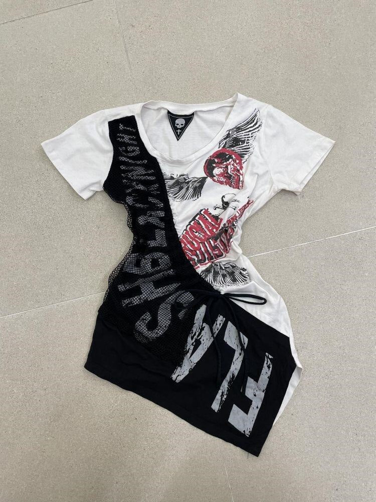 Damen lässiges T-Shirt mit einzigartigem Grafikdesign und sportlichem Mesh-Einsatz R&B